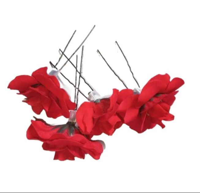 Picture of 2 pcs Small Red Rose Hair Clip Hair Accessories for Women Vintage Rose Flower Hair Clips Bridal Hair Pieces for Bridal Hair Pieces Wedding Birthday Party Beach - Red