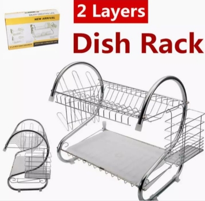 Picture of Stainless Steel Dish Drying Rack 2-Tier Dish Rack with Utensil Holder and Tiered Design , Kitchen Counter Dish Drainer , Dish Dryer Rack Over Sink Organizer - Silver