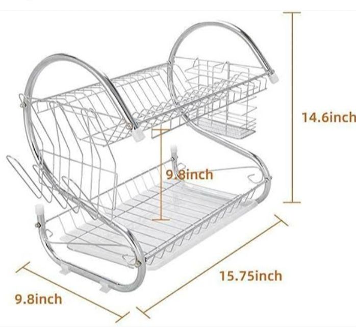 Picture of Stainless Steel Dish Drying Rack 2-Tier Dish Rack with Utensil Holder and Tiered Design , Kitchen Counter Dish Drainer , Dish Dryer Rack Over Sink Organizer - Silver