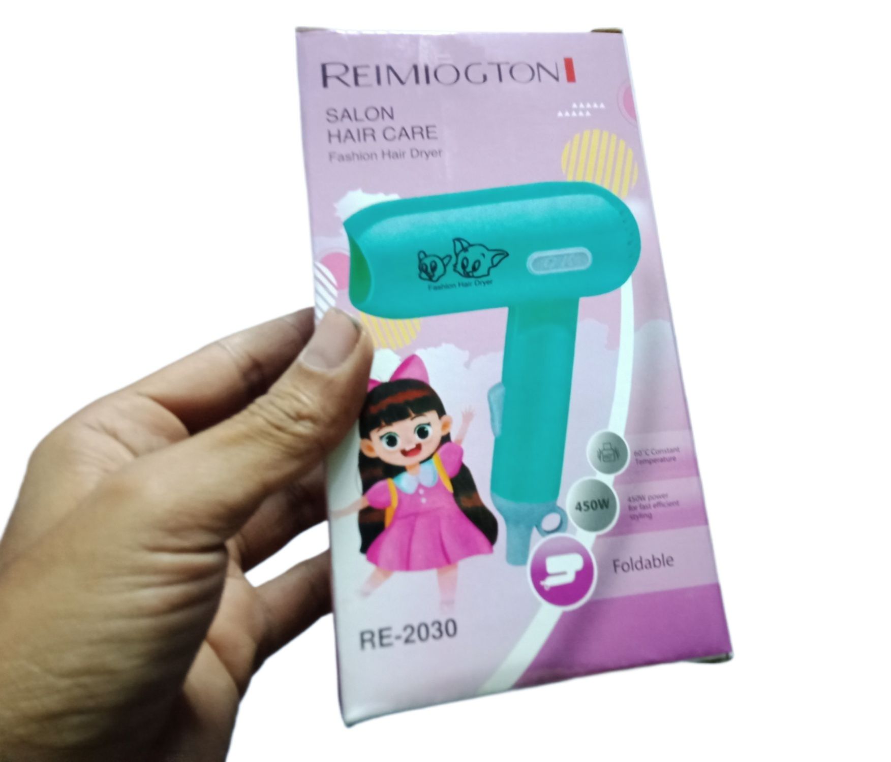 Picture of Mini Folding Hair Dryer 450w Low Power Household Travel Dorm Hair Dryer Two-Speed Wind Hair Dryer Salon Modeling Tool - Multicolor