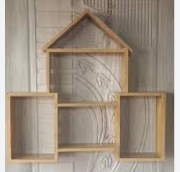 Picture of Wooden Wall Shelves/Floating Wall Hanging Shelf Rack Display Shelf Hut Shape Stand for Home/Kitchen/Office/Bedroom/Living Room/Balcony Decor  - Off White