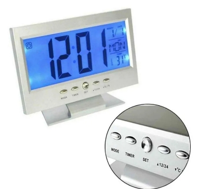 Picture of Sound Control Backlight Digital LCD Alarm Clock with Date/Temperature