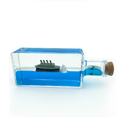 Picture of Acrylic Desktop Decoration Black Liquid Wave Pirate Cruise Ship Fluid Drift Bottle Relaxing Toy Drifting Bottle Floating Boat Ornament Decompression Toy Birthday Gift Home Desktop - Blue