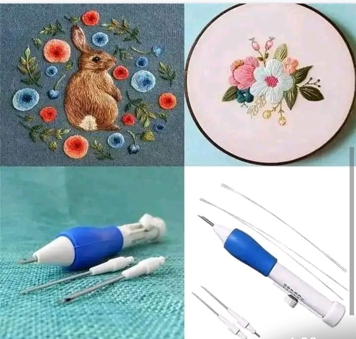 Picture of 1 Set Magic Embroidery Pen Pratical Abs Plastic Diy Interchangeable Punch Needle Tools And Gadgets Poke Flower Needle - White