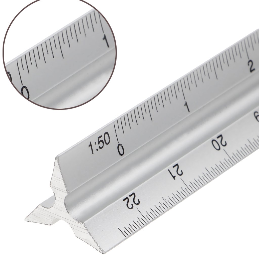 Picture of 1pcs Triangle Scale/Ruler for Architects, Engineers, School/College Students Triangular Scale Ruler 12" Aluminum Architect Drafting Rulers - White