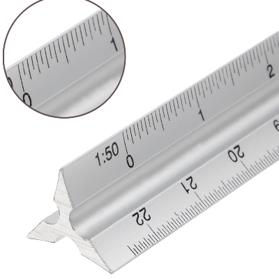 Picture of 1pcs Triangle Scale/Ruler for Architects, Engineers, School/College Students Triangular Scale Ruler 12" Aluminum Architect Drafting Rulers - White