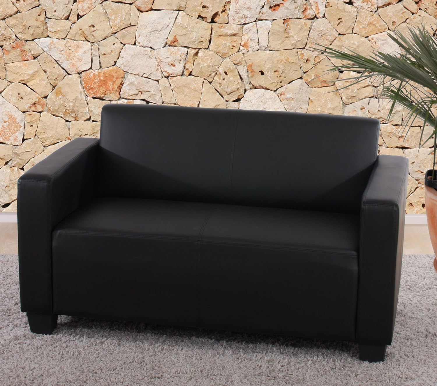 Picture of Lyon Modular 2-Seater Sofa Faux Leather Black, Home & Office 2 Seater Sofa Set, Visitor Sofa, waiting room sofa set, Double Seat Home  & Office Sofa, Armrest Chair Lounge Soft Sofa