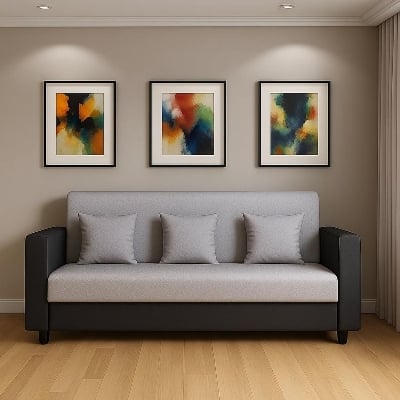 Picture of Lewis 3 Seater Sofa for Living Room Grey Without Cushion | Modern 3 Person Sofas | Premium Leather Sofa Set 3 Seater Couch for Guests Room Office Waiting Room Festival Gifts