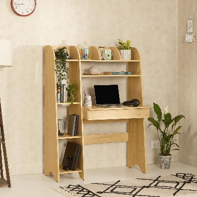 Picture of Oaklyn Study Table with Book Shelf, Open Backless Design with Storage Shelves, Built-in Drawer, IS-3087 Engineered Wood Desk for Home, Study & Office, Oak Finish, 3 Year Warranty 48/45