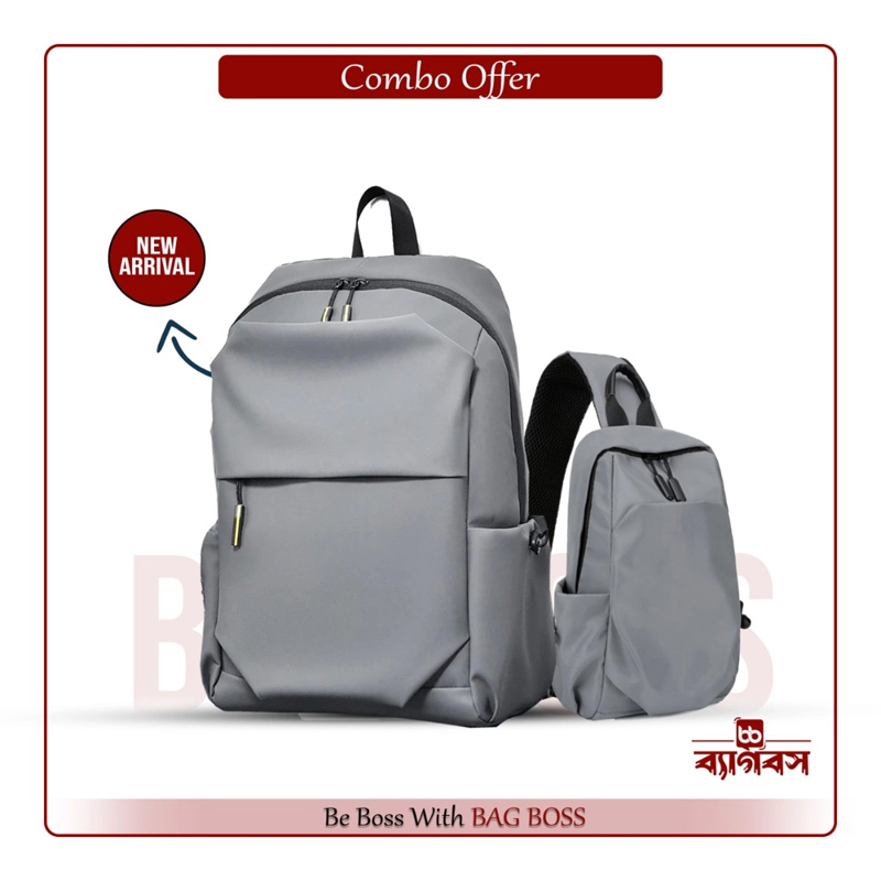 Picture of 2p Combo Offer New Laptop Backpack Waterproof leather Bag(Deep Gray)
