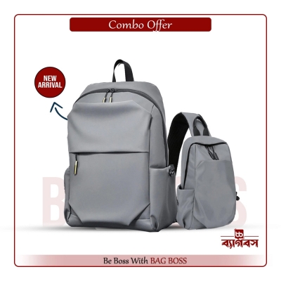 Picture of 2p Combo Offer New Laptop Backpack Waterproof leather Bag(Deep Gray)