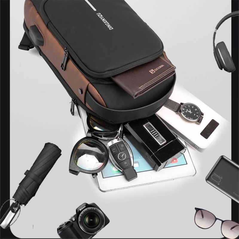 Picture of Bag | Multipurpose Patent Leather Chest Bag Biker Bag - Waterproof Men's Travel Bags to Keep Your Belongings Safe - Chest Bags with Charging