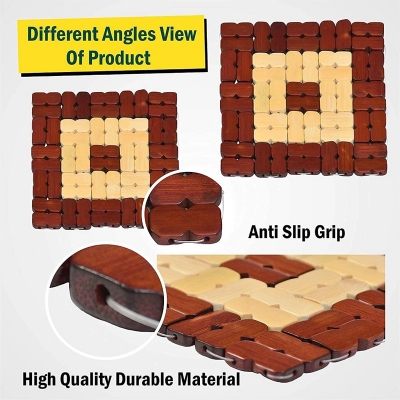 Picture of 4 pieces Dinning Table Mat/ Insulation Bamboo Pads/ Cup Mat/ Plate Mat/ Decorations Kitchen Accessory  Wooden Design Kitchen Bamboo Pan Pot Holder