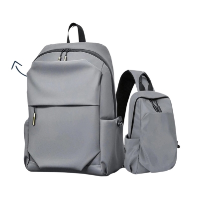Picture of 2p Combo Offer New Laptop Backpack Waterproof leather Bag(Deep Gray)