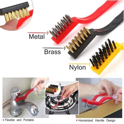 Picture of Stainless Steel Wire Brush Set 3 Pieces, Wire Brushes For Cleaning With Curved Handles For Removing Rust