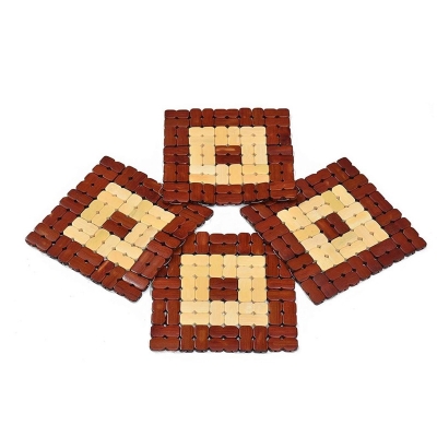 Picture of 4 pieces Dinning Table Mat/ Insulation Bamboo Pads/ Cup Mat/ Plate Mat/ Decorations Kitchen Accessory  Wooden Design Kitchen Bamboo Pan Pot Holder