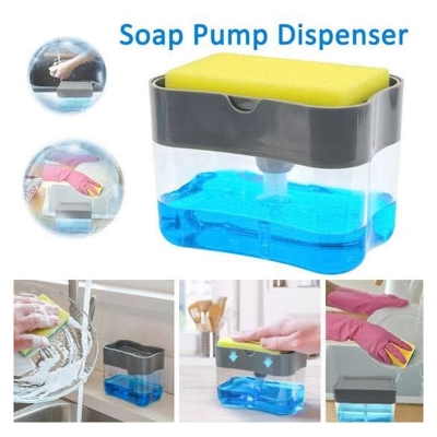 Picture of 2 In 1 Kitchen Liquid Soap Pump / Dish Liquid Pump / Kitchen Cleaner Tool / Dish Soap And Sponge / Dish washer / Dispenser Sponge Holder Press Countertop Rack With Sponge Holder