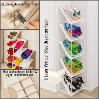 Picture of 5 Layer Vertical Shoe Rack Space Saving Cabinet With Strong Load Bearing Stainless Steel Stand