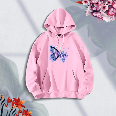 Picture of Premium Comfortable (Purple Butterflies-Pink) Ladies winter hoodie