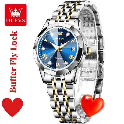Picture of Butter Fly Lock OLEVS Watch for Women  Silver Blue