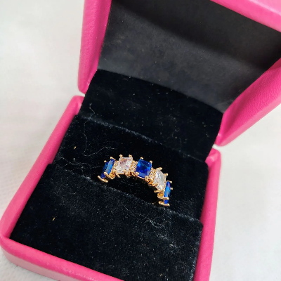 Picture of vibrant gold ring adorned with colorful gemstones,