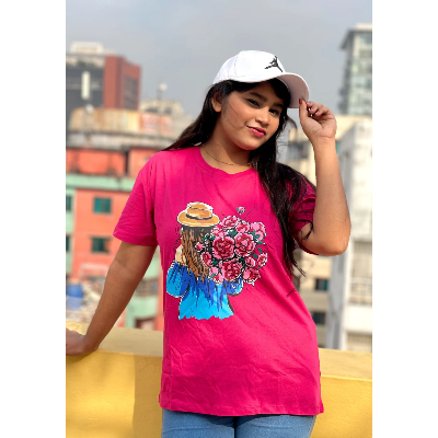Picture of Women Print Smile T shirt | Half Sleeve Plain | Regular Fit Ladies T Shirt for Women & Girls | Cotton Shirt for Women