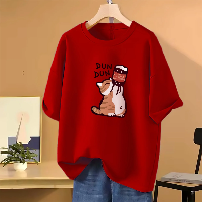 Picture of Drop shoulder T-shirt for Women (Red)