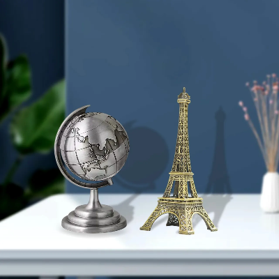 Picture of World Map 3D Rotating Glove Decoration Gift-Silver  & Eiffel Tower Metal Showpiece Decoration Gift
