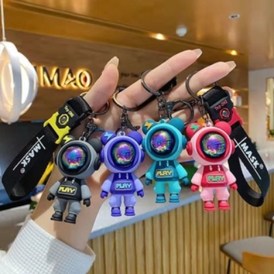 Picture of 1pcs Cartoon Cool Space Astronaut Lightning Bear Keychain For Men Female Cute Space Suit Animal Doll Key Chain Bag Pendant Gift - Purple