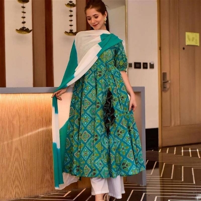 Picture of Readymade Linen Chundri Print Design Two Piece Kurti For Ladies