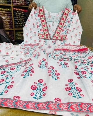 Picture of Embroidery Cotton Three Piece Shalwar Kameez for Women - White