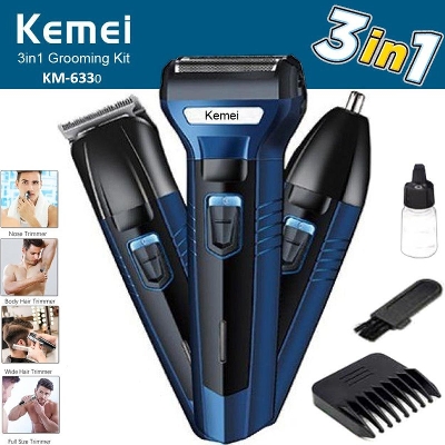 Picture of Kemei KM-6330 3 in 1 Professional Hair Trimmer Super Grooming Kit Shaver Clipper Nose Trimmer - Blue