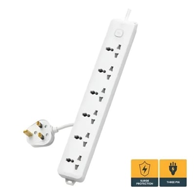 Picture of Deli CT705ES 3 Pin 6 Port 3 Meter Power Strip With Surge Protection