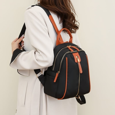 Picture of Contrast Women Backpack Large Capacity School Bags for Teenager Waterproof Oxford Travel Rucksack Girls - Black