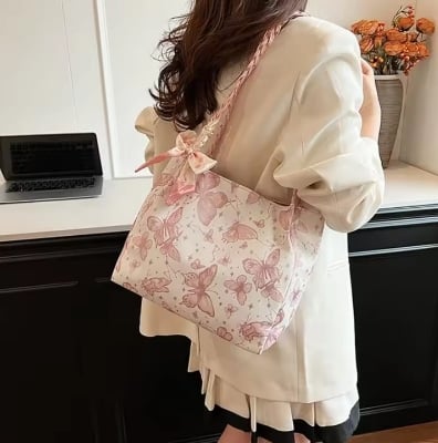 Picture of Butterfly Bow Versatile Casual Hand-held Tote Bag Women's Bag Simple Spacious Trendy Crossbody Bag Commuter Bag