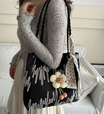 Picture of Flower Pattern Casual Fashion Bag for Women Shopper Handbags Environmental Storage Reusable Shoulder Tote Bag school bags girl