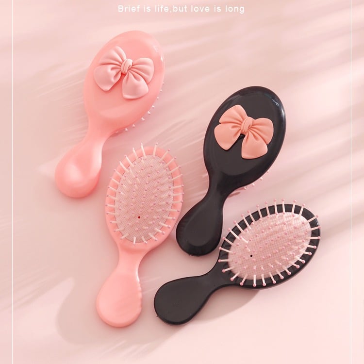 Picture of Bowknot Handle Comb Scalp Massage Travel Portable Plastic Air Cushion Small Comb Hair Brush Bow Tie Sweet Cute Comb