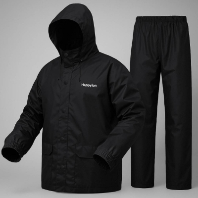 Picture of 100% Water proof High quality Rain Coat With Pant. (Happylon) Black