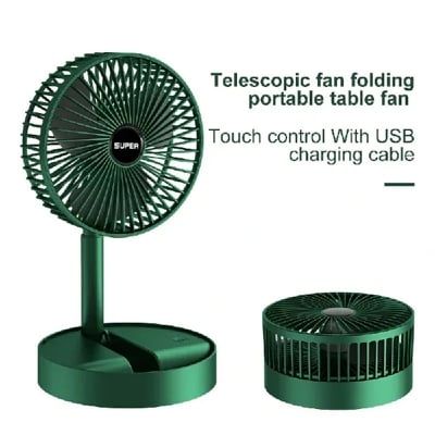 Picture of Portable Rechargeable Desk Fan, Folding Fan 3 Speeds Adjustable Height Table Fan with Timer, 2000mAh Rechargeable USB Charging for Home Office Travel