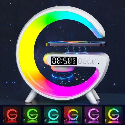 Picture of Smart Table Lamp with Wireless Charger, App Control,Sunrise WakeUp Light, RGB Lamp, Clock, Alarm, Mini Bluetooth Speaker, Dimmable Night Light Lamp Alarm Clock G63