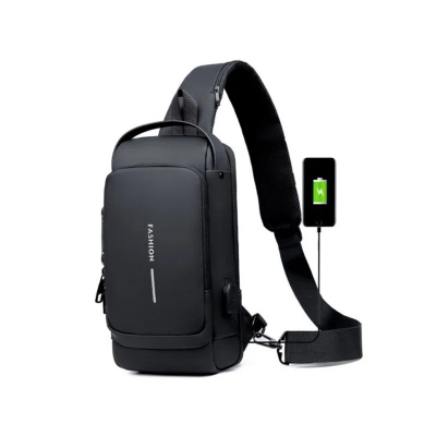 Picture of USB charging sport sling Anti-theft shoulder bag (Black)