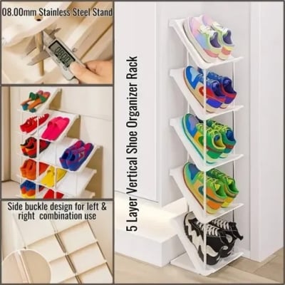 Picture of 5 Layer Vertical Shoe Rack Space Saving Cabinet With Strong Load Bearing Stainless Steel Stand