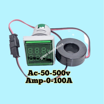 Picture of 2 In 1 VOLT AMP Meter Panel Mount 22mm Square Panel 2 in 1 AC 50-500V 0-100A LED Digital Display Voltage Volt Current Ampere Amp Meter Indicator Light Powerpoints Switches & Savers 2 In 1 VOLT AMP Meter AC 22mm SQUARE Panel Mount 2 in 1 AC 50-500V 0-100A-Blue