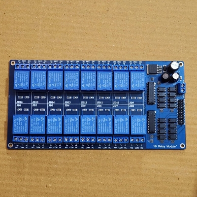 Picture of Relay module board 12V robust and durable 16-channel relay interface control with optocoupler protection FOR microcontroller-Blue