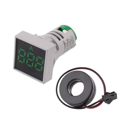 Picture of 22MM AC Ammeter 0-100A Square Panel LED Digital Ampere Meter Indicator Light Green color 100A AD22-22AMS-Green