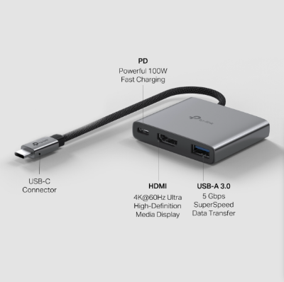 Picture of TP-Link UH3020C USB-C 3-in-1 Multiport Hub with 2 USB-A Ports & USB-C Power Delivery