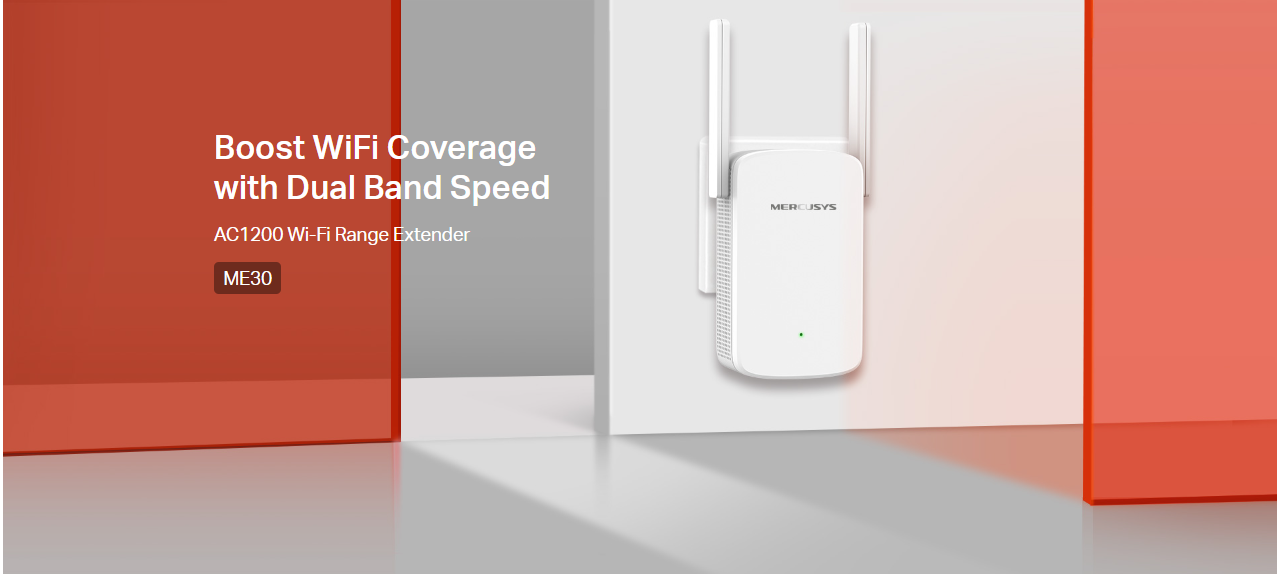 Picture of Mercusys ME30 AC1200 Dual-Band Wi-Fi Range Extender (867 Mbps @ 5 GHz + 300 Mbps @ 2.4 GHz), 10/100 Mbps Ethernet Port, Dual External Antennas, WPS & Access Point Mode