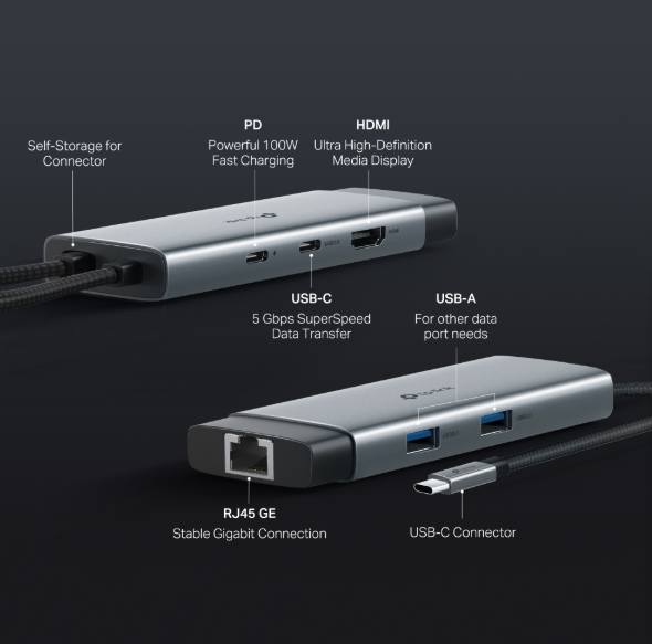 Picture of TP-Link UH6120C USB-C 6-in-1 Multi-Port Hub (4K@60Hz HDMI, Gigabit Ethernet, 100W PD Charging, USB-C Data, 2× USB 3.0 Ports)