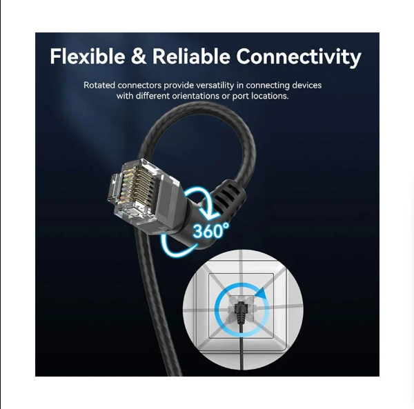 Picture of Vention IBOBI Cat-6A UTP, 3 Meter, Black Rotate Right Angle Patch Cable #IBOBI