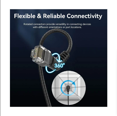 Picture of Vention IBOBI Cat-6A UTP, 3 Meter, Black Rotate Right Angle Patch Cable #IBOBI